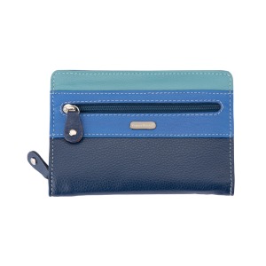 Franco Bonini 1814 Blue Multi Leather RFID Zip Around Ladies Wallet
